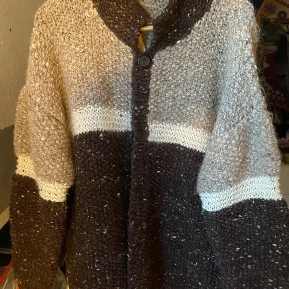 Cozy OOAK Chunky Oversized wool/alpaca Handknit Sweater n Brown and Cream - Picture 2 of 4